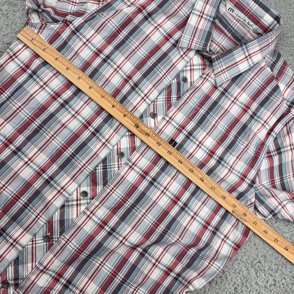 TravisMathew Button Down Shirt Mens Large Red Gray Plaid Short Sleeve Golf - Picture 4 of 12